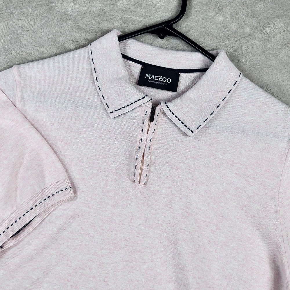 Maceoo Polo Shirt Mens Medium Pink 1/4 Zip Italian Cotton Knit Short Sleeve